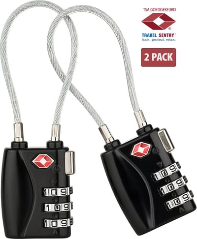 JC's Kofferslot - TSA Kofferslot - 2 STUKS - Reisslot – Reis Cijferslot – Cijferhangslot - Hangslot - Hangslotje - Bagageslotjes – Slot voor Bagage – USA Slotjes-Kluisslotje - Zwart