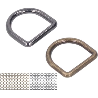 120 Pièces Anneaux en D Métal Bronze et Argent Noir Brillant Métal Antirouille Petits Anneaux en D pour Vêtements