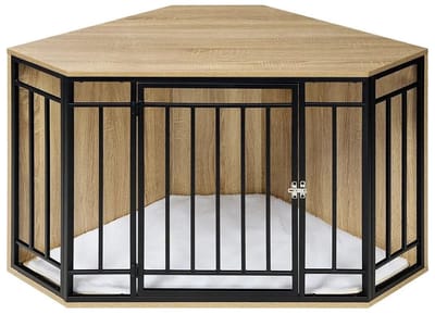 LabelOne Hondenbench - Bench - Bench Hond - Bijzettafel - afsluitbare deur - hoekmodel - incl. fleece kussen - 111x60x67 cm