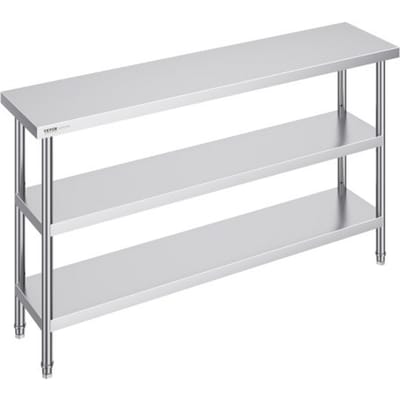 VEVOR RVS-werktafel voor voedselbereiding, professionele keukenwerktafel met 2 verstelbare onderste planken, voorbereidingstafel voor grill, keuken, huis en garage 356 x 1524 x 864 mm
