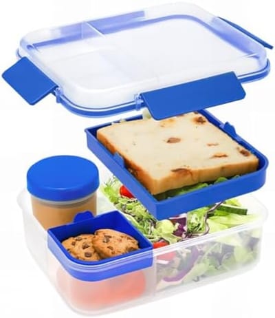 PromoHome Bento Box 1600 ml - Herbruikbare Lunchbox met Verwijderbare Compartimenten, Dressing Container, Lekdicht, Magnetron- en Vaatwasserbestendig, BPA-vrij