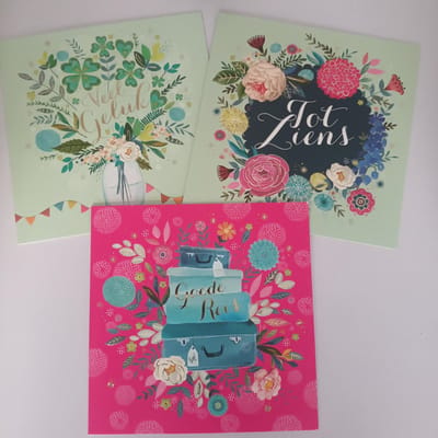 6 Luxe Wenskaarten Kaarten Wenskaart Greeting Cards Set Paperclip Serie Le Chic Goede Reis Tot Ziens Veel Geluk 3 Motieven Met Envelop 15x15cm Vierkant
