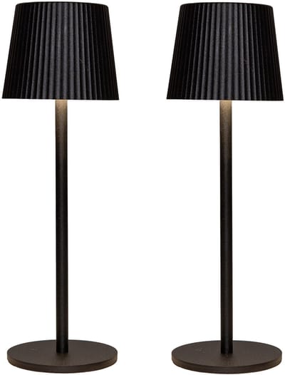 Anna Collection Portable tafellamp Glambiance - 2x - zwart - 27 cm - aanraaksensor - draadloos/oplaadbaar met USB - binnen/buiten