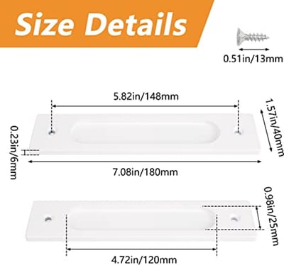 Rechthoekige Inbouw Schuifdeur Trekken - 4 stuks Warm Wit Aluminium 18CM