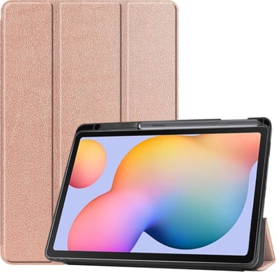 Hoesje - Geschikt voor Samsung Galaxy Tab S6 Lite - Dun & Stevig - Hard Cover Case - Trifold Bookcase Hoes - Met Uitsparing Geschikt voor S Pen - Hardcover Book - Tablethoes - Rosé goud