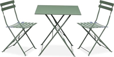 sweeek - Bistrotuinset vierkante metalen tafel met twee stoelen inklapbaar - emilia