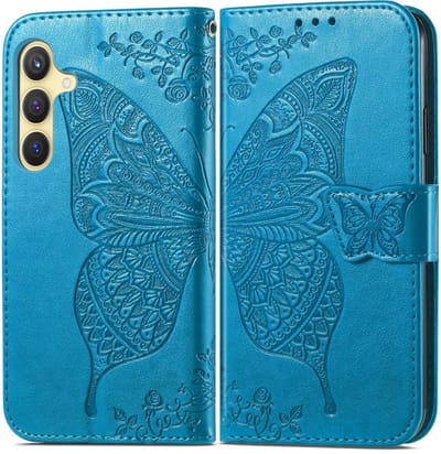YPCd Bookcase geschikt voor Samsung Galaxy S24 Plus - Vlinder Design - Portemonnee / Wallet Hoesje - Blauw