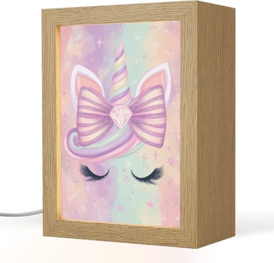Nachtlampje 15x20 cm - Kinder lampje - Eenhoorn - Glitters - Regenboog - Pastel - Tafellamp kinderkamer - Slaapkamer lamp - Bedlamp kinderen - Kinderlampje stopcontact - Wandlamp babykamer - Nachtlampjes