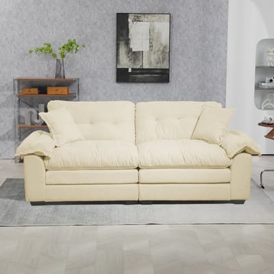 MODFU 2-Zits Sofa - Diepe Zitting En Dubbel Zitkussen - Chenille - Beige - 214 x 89 x 93 cm
