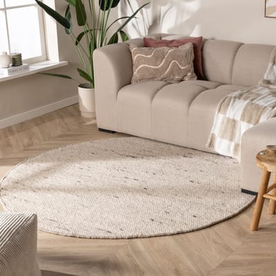NATURL. Rond wollen vloerkleed - Feline Wit/Gemeleerd - Ø 80cm