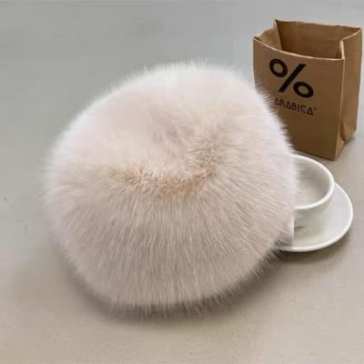 Zoete Fee Stijl Theepot Hoed, Kunstbont Warme Hoed, Exquise Mode Hoed voor Dames Buiten beige