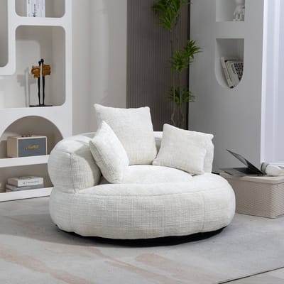 MODFU Zitzakstoel – Hoge Rugleuning & Armleuningen – Loungestijl – Voor Woonkamer of Slaapkamer – Chenille – Beige – 108 x 108 x 52 cm – Comfortabele relaxstoel zonder montage