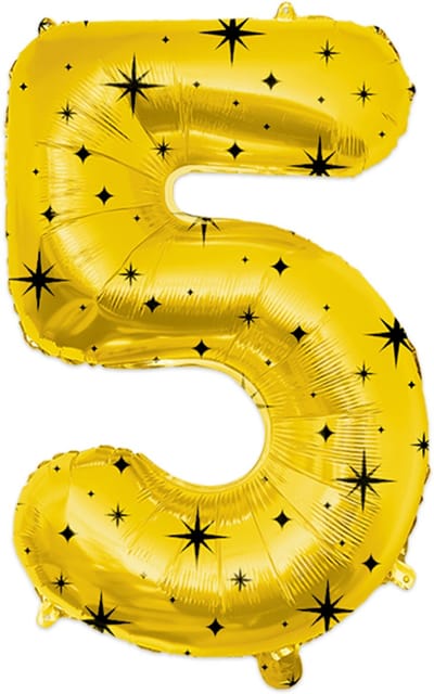 BTH - Helium Ballon - 5 - Goud-Zwart - Ballonnen - Cijfer Ballonnen - Verjaardag - Decoratie - Versiering - Folieballon