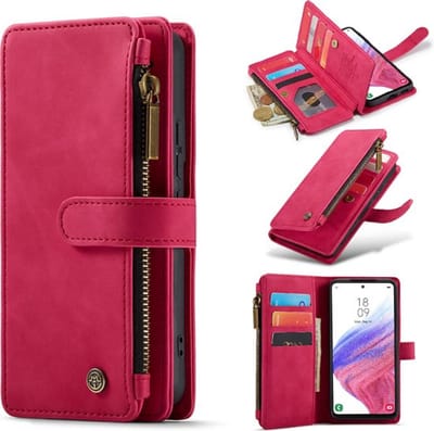 Casemania Hoesje Geschikt voor Samsung Galaxy S23 - Royal Fuchsia - Luxe Portemonnee Book Case met Rits