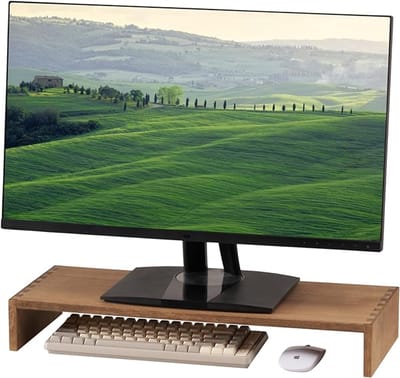 Famanu – Houten bureaustandaard voor computer/laptop/tv-printer - Monitorarm en bureauverhoger voor bureau - Lengte 59 cm