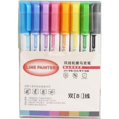 Marqueurs de coloration à Double ligne, 8 couleurs, stylos de peinture de contour, pointe de 2.0mm, bricolage, Scrapbooking pour artistes 8pcs gray