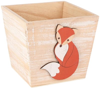 Dekoratief | Bakje m/vosje, oranje/naturel, hout, 14x14x12cm | A255440