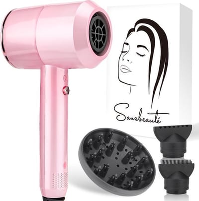 Sansbeauté® Föhn met Diffuser - Ionische Haardroger - Borstel - Reisföhn - 3 Opzetstukken - Krullen - Krul Feun Set - Sèche Cheveux - Haarföhn met Defuser - Hair Blow Dryer - 2000W - Pink