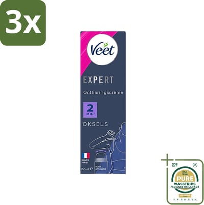 3 x Veet Expert - Ontharingscrème met applicator - Oksels - Alle huidtypes - 100ml - Grootverpakking - Ontharing - Haar Verwijderen - Oksels Ontharing - Huid Ontharing - Ontharingscrème