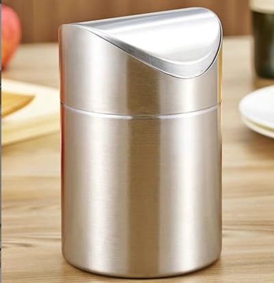 Prullenbak - Mini Prullenbak - RVS - Stevig - Flip prullenbak - Aanrecht Afvalbakje - Desktop - Tafelafvalemmer - Badkamer/Auto/Kantoor/Thuis - zilver - 12*12*16.5 cm - klep omdraaien