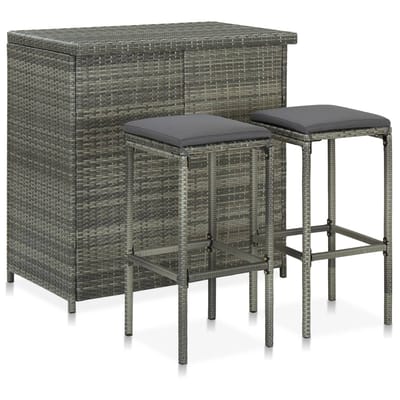 vidaXL - 3-delige - Barset - poly - rattan - grijs
