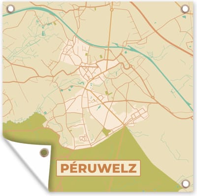 Tuin poster Plattegrond - Kaart - België - Stadskaart - Péruwelz - 200x200 cm - Tuindoek