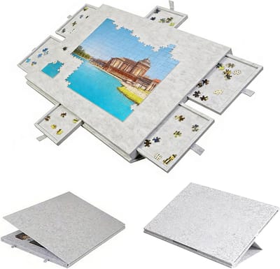 Kantelbare Puzzeltafel - Puzzelbord met Laden - Ontspannen Puzzelen - 2-in-1 Standaard & Deksel - 52 x 77 cm - Zilvergrijs
