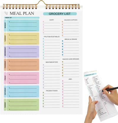 Niet-Datum Wekelijkse Maaltijd Planner Magnetisch, 52 Blad Supermarkt Lijst Organizer, Eten Planning Pad, Huishouden Maaltijd Organizer met Handige Secties, Supermarkt Lijst Beheer voor Ontbijt Lunch Diner Snack, 21x15x1.5cm