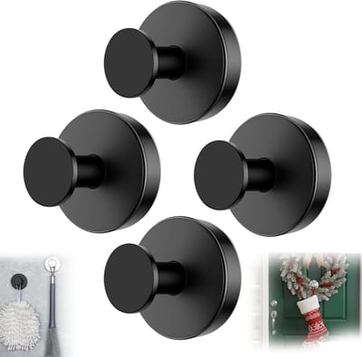 Set van 4 Zuignap Haken - Verwijderbare Wandhaken zonder Boren voor Handdoeken, Keuken en Badkamer, Geschikt voor Glad Glas en Muren (Zwart)