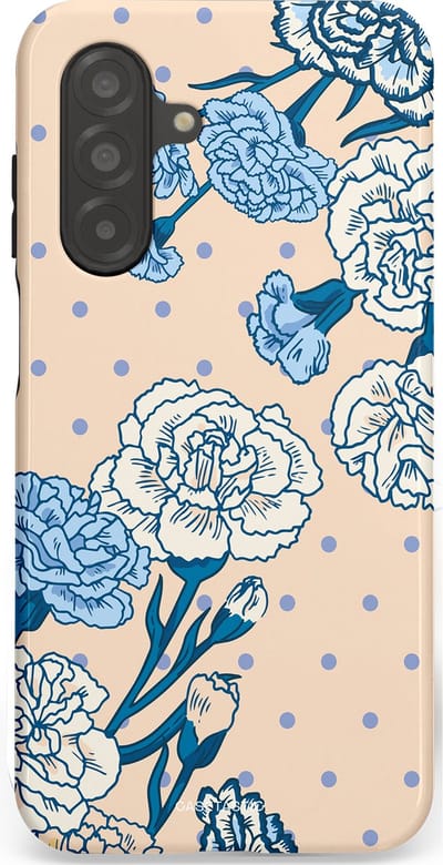 Casetastic hoesje geschikt voor Samsung Galaxy A26 - Dubbellaagse bescherming - Anjer elegantie - Fashion Case - Zand Zilver Lichtblauw