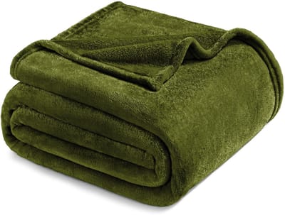 Mezcla Fleece deken Twin Size voor bed, super zacht en warm, alle seizoenen, gezellig, pluche, lichtgewicht, 150 x 200 cm, olijfgroen
