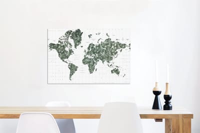 Aluminium schilderij 60x40 cm - Wanddecoratie metaal - Wereldkaart - Bladeren - Tropisch - Metalen muurdecoratie woonkamer - Decoratie industrieel - Foto op dibond - Industriële accessoires slaapkamer