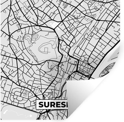 Muurstickers - Sticker Folie - Plattegrond - Kaart - Stadskaart - Frankrijk - Suresnes - 100x100 cm - Plakfolie - Muurstickers Kinderkamer - Zelfklevend Behang XXL - Zelfklevend behangpapier - Stickerfolie