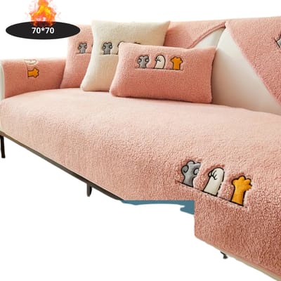 Livano Bankhoes - Bankbeschermer - Stretch - Sofa Cover - Pluche - Roze - Stoel 70x70