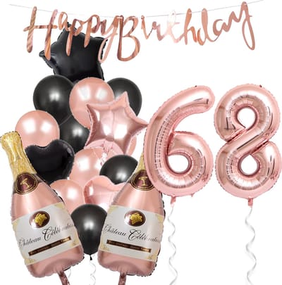 68 Jaar Verjaardag Cijferballon 68 - Feestpakket Snoes Ballonnen Pop The Bottles - Rose Zwart Versiering