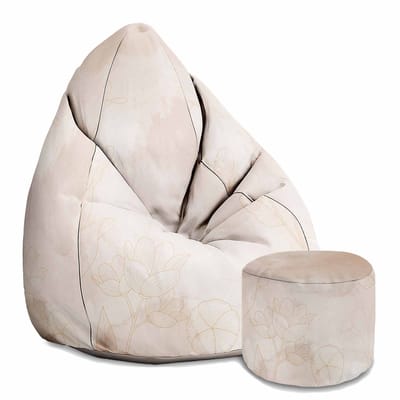 DreamRoots Oxford Zitzak voor Volwassenen – Luxe Beanbag met Voetsteun en Afneembare Hoes – Inclusief Vulling – 80x80x120 cm - Boho Beige Flowers