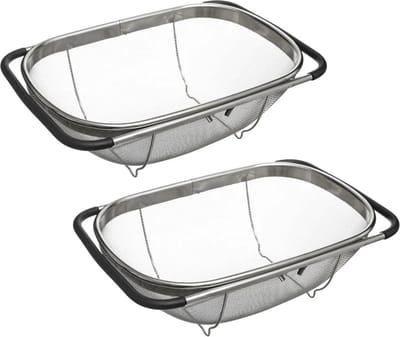 Gootsteen vergiet - 2x - zilver - 36,5 tot 54,5 x 23 cm - RVS - uitschuifbaar - zeef - Keukenvergieten