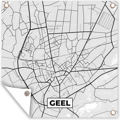 Tuin poster Zwart Wit – België – Plattegrond – Stadskaart – Kaart – Geel - 200x200 cm - Tuindoek
