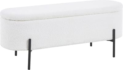 Opbergbank Lieke Wit - Bouclé - Breedte 110 cm - Diepte 40 cm - Hoogte 44 cm