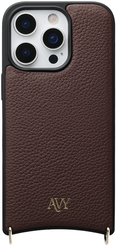AVY Leren Hoesje | Geschikt voor Apple iPhone 16 Pro Max | Compatibel met MagSafe | Leather Case | Back Cover | Haakjes voor koord | Chocolate