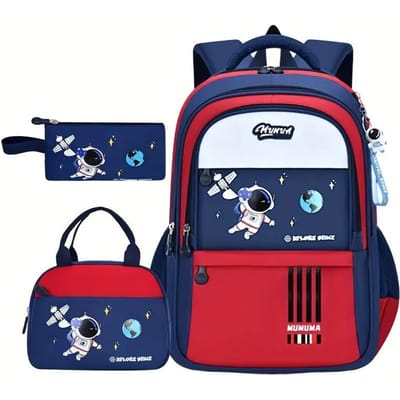 3-delige Schoolrugzakset voor Studenten Grote Capaciteit Oxford Stof Schooltas met Schouderband en Etui rood