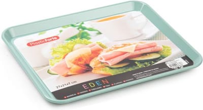 Plasticforte dienblad/serveerblad - Kunststof - 27 x 21 cm - mintgroen - kopjes en glazen tray - keuken