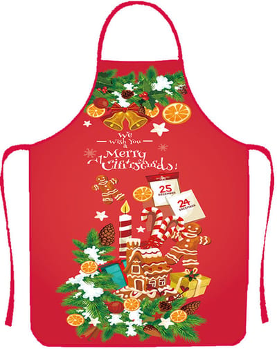 2-delige kerstdecoratieve stoffen bedrukte schort met strikband in de taille, waterdicht en oliebestendig
