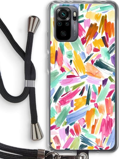 Case Company® - Hoesje met koord geschikt voor Xiaomi Redmi Note 10 Pro hoesje met Koord - Watercolor Brushstrokes - Telefoonhoesje met Zwart Koord - Bescherming aan alle Kanten en Over de Schermrand
