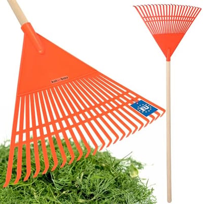 KOTARBAU® Bladhark, Tuinhark van Kunststof, 55 cm, Oranje, met Steel, Gazonhark, Waaierbezem, Lichtgewicht Hark, Stevige Hark