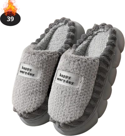 Nivard Warme Pantoffels - Sloffen - Slippers - Dames - Heren - Pluche - Maat 39 - Grijs