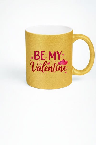 Gouden Glitter Mok 'BE MY Valentine' - Luxe Valentijn Beker met Hartjes | Romantisch Cadeau