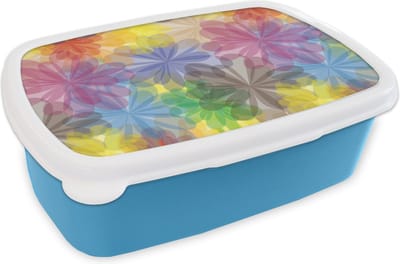 Broodtrommel Blauw - Lunchbox - Brooddoos - Regenboog - Bloemen - Abstract - Patronen - 18x12x6 cm - Kinderen - Jongen