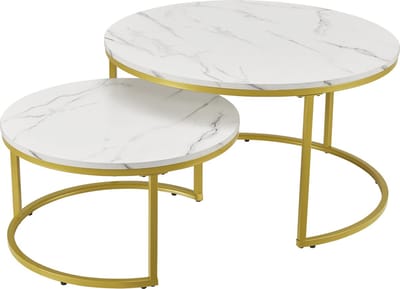 Salontafel Christchurch set van 2 rond marmer wit en goudkleurig [en.casa]