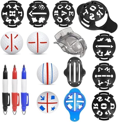 12 Stuks Golf Ball Markers met Lijntekeningen, Uitlijnsets, Templates en Coating voor Perfecte Golfbal Uitlijning